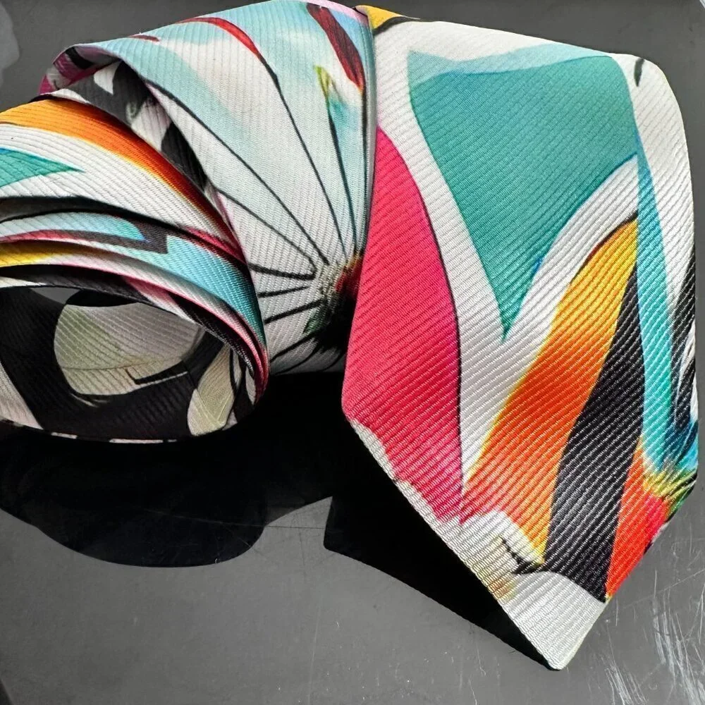 Floral Patchwork Tie Retro Designer Menswear Tie Necktie Mid Century Painting